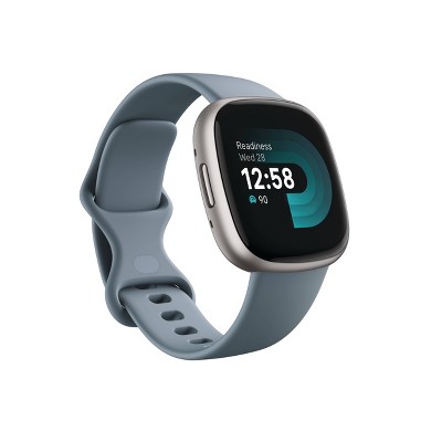 Fitbit Versa 4 Smartwatch - Platinum Aluminum with Waterfall Blue Band