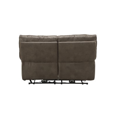 Gray Leather Tufted Power Motion Loveseat with Pillow-Top Arms