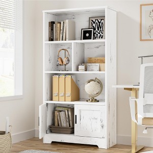 Bookcase with Doors Modern Bookshelf with LED Lights Wooden Display Storage Shelves Tall Farmhouse Bookcases Large Bookshelves for Bedroom - 1 of 4