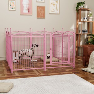 LAOTIES 32" Metal Dog Playpen,8-Panel Foldable Pet Fence with Door,Indoor And Outdoor Exercise Pen for Small,Medium And Large Dogs - 1 of 4