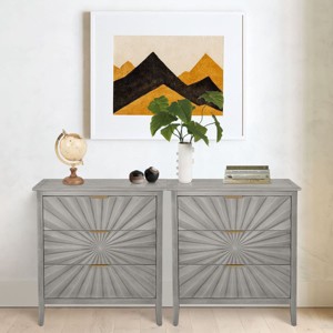 3 Drawer Storage Cabinet for Bedroom, Modern Farmhouse Dresser with Carved Front, Pine Legs and Anti-Tip Safety -The Pop Home - 1 of 4