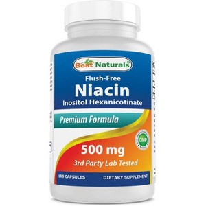 Best Naturals Flush-Free Niacin Inositol Hexanicotinate 500 mg 180 Capsules - 1 of 4