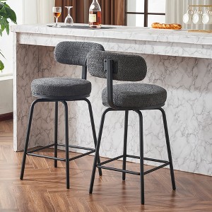 Hrinhom Modern Swivel Bar Stools Set of 2, Boucle Upholstered Counter Height Bar Chairs with Metal Legs - 1 of 4
