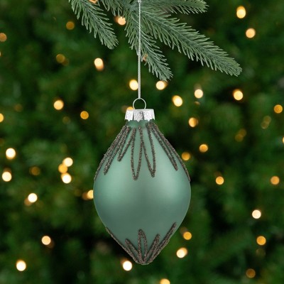 Matte Green Glass Starburst Finial Christmas Ornament