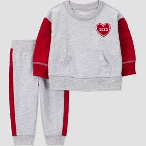 Carter's Just One You® Baby Boys' 2pc XOXO Heart Colorblock Fleece Sweatshirt and Jogger Pants Set - Gray - 1 of 4