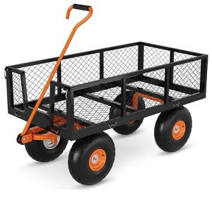 500lbs Steel Garden Cart Heavy Duty Mesh Steel Utility Outdoor Wagon with Removable Sides 180° Rotating Handle 10 Inch Tires,Black - 1 of 4