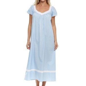 ADR Women's Cotton Nightgown, Ruffled Short Sleeve Lace Trimmed Long Vintage Night Dress Gown - 1 of 4