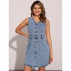 INSPIRE CHIC Women's Sleeveless Button Down V Neck Pockets Work Office Casual Mini Denim Dress - 4 of 4