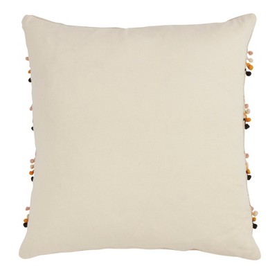 Multicolor Pom Pom Applique Square Throw Pillow