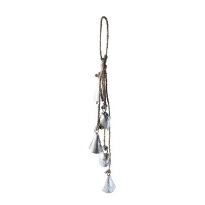 Storied Home 12"H Handmade Hanging Metal Bells with Jute Rope, Antique Silver Finish - 1 of 3