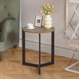INFURNIC Coffee Tables Round Side Table Accent End Table with Sturdy Metal Frame for Living Room Bedroom Office, Brown, 15.75"*15.75"*19.69" - 1 of 4