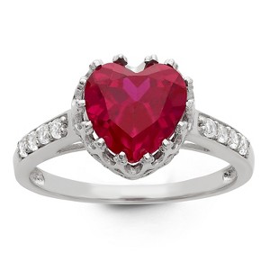 1 3/4 TCW Tiara Heart-cut Ruby Crown Ring in Sterling Silver - (7), Women