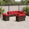 vidaXL 11 Piece Patio Sofa Set with Cushions - Brown and Red Without Table - 2 of 4