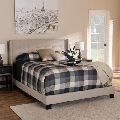 Beige Upholstered Full Bed with Tufted Headboard