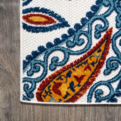 Boho Paisley Orange/Blue Synthetic 2x8 Indoor/Outdoor Rug