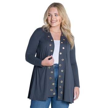 Womens Plus Size Long Sleeve Mid Thigh Open Front Cardigan