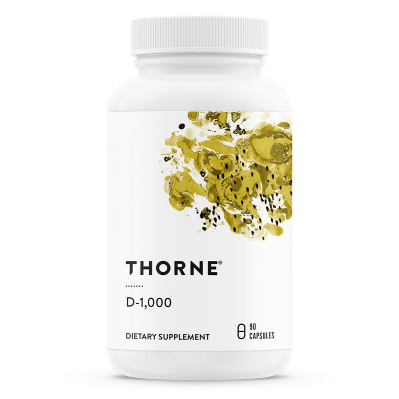 Thorne Vitamin D-1000 - Vitamin D3 Supplement - 1,000 IU - Support Healthy Bones, Muscles, and Immune Function - Gluten-Free, Dairy-Free - 90 Capsules, 1 of 7