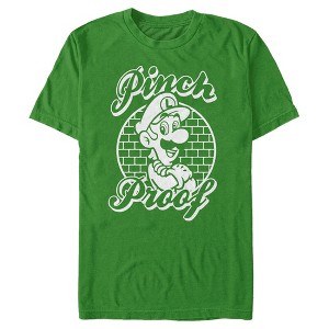 Men's Nintendo Super Mario St. Patrick's Day Pinch Proof Luigi Retro T-Shirt - 1 of 4