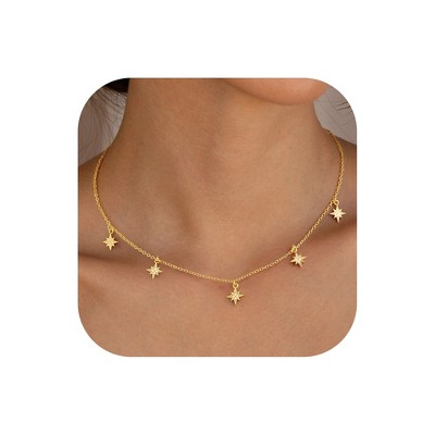 Turandoss 18K Gold Zircon Charm Necklace for Women - Dainty Gold Cubic Zirconia Choker Necklace, Wedding Prom Bridesmaids Jewelry Gifts, 15+2.5In