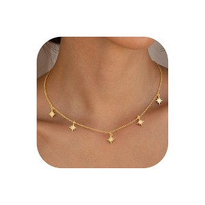 Turandoss 18K Gold Zircon Charm Necklace for Women - Dainty Gold Cubic Zirconia Choker Necklace, Wedding Prom Bridesmaids Jewelry Gifts, 15+2.5In - 1 of 4