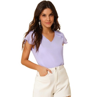 INSPIRE CHIC Women's Chiffon Elegant V Neck Cap Sleeve Work Summer Blouse