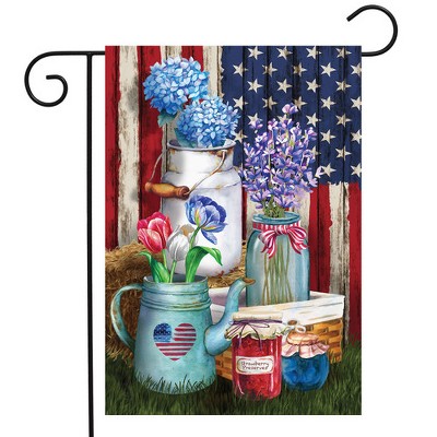 Rustic Patriotic Floral Garden Flag with Mason Jars
