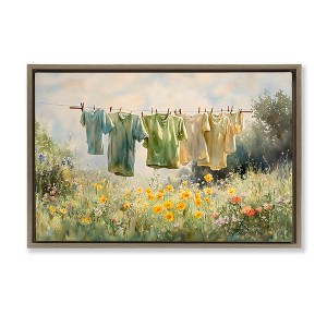 Stupell Industries Wildflower & Backyard Laundry Floating Frame Canvas Art - 1 of 4