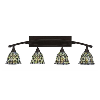Toltec Lighting Bow 4 - Light Vanity in  Bronze with 7" Crescent Art Glass Shade