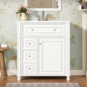 ORRD 30 Inch Bathroom Vanity with Ceramic Sink, French Country Storage Cabinet with Soft-Close Doors & Organizer - 1 of 4
