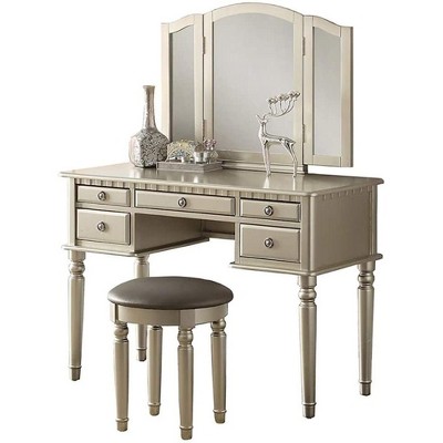 Infurnic Bedroom Vanity Tables Set with Mirror and Lights, Hairdryer holder, Drawer and Storage Cabinet, for Bedroom, Silver, 43"*19"*54"