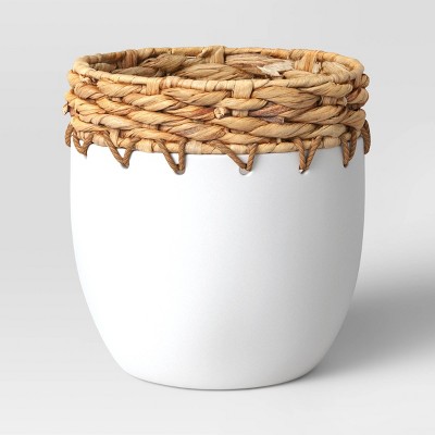 Photo 1 of 2x Ceramic /Woven Planter White - Threshold