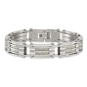 Chisel Stainless Steel Polished with Grey Carbon Fiber Inlay 8.25" Link Bracelet - 1 of 4