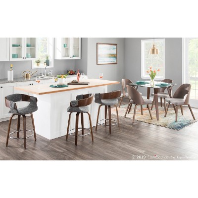 Elisa 33" Gray and Walnut Mid-Century Modern Swivel Counter Stool