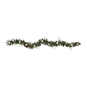Nearly Natural 9’ Ornament and Pinecone Artificial Christmas Garland with 50 Clear LED Lights - 1 of 1