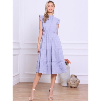 Женские платья INSPIRE CHIC Women's Mock Neck Ruffled Cap Sleeve Dress Purple Medium — фото 4