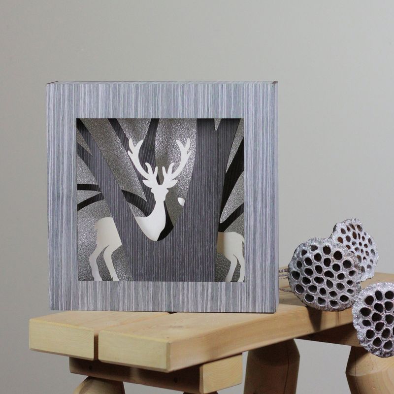 Northlight 12" Glittered Woodland Deer Silhouette Box Framed Christmas Table Decoration, 2 of 3