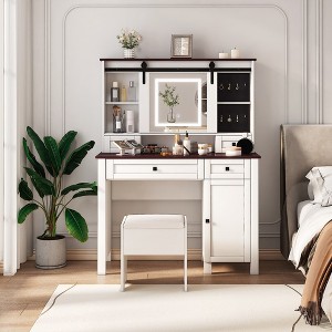 Makeup Vanity Desk with Mirror and Lights, 41.73" Makeup Table with Stool & Drawers & Storage, Adjustable Brightness Dressing Table for Bedroom - 1 of 4
