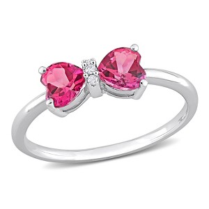 EVERLY JEWELRY | 10K White Gold 1 CT TGW Pink Topaz and Diamond Accent Bow Ring - 1 of 4