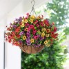 Artificial Faux Hanging Plants Flowers Basket for autumn Outdoor Outside Decoration, Fake Silk UV Sun Resistant Look Real Colorful Daisy Eucalyptus - 2 of 4