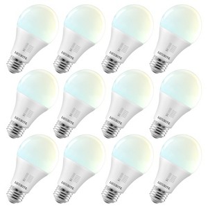 Luxrite A19 LED Light Bulb 100 Watt Equivalent, CRI90, 5CCT Selectable 2700K - 5000K, Dimmable, 1600LM, 15W, E26 Medium Base, ETL Listed 12 Pack - 1 of 4