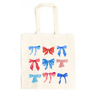 City Creek Prints Patriotic Coquette Bow Chart Canvas Tote Bag - 15x16 - Natural
