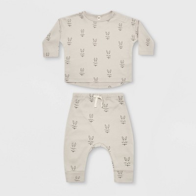 Q by Quincy Mae Baby 2pc Bunny Brushed Jersey Top & Bottom Set - Black/Silver 12-18M
