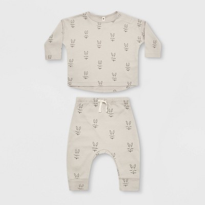 Image of Q by Quincy Mae Baby 2pc Bunny Brushed Jersey Top & Bottom Set - Black/Silver 6-12M