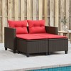 vidaXL Patio Sofa Set-Brown Poly Rattan 2-Seater with Stools, Comfortable Cushions, UV-Resistant, Ideal for Garden/Outdoor Use. - 2 of 4