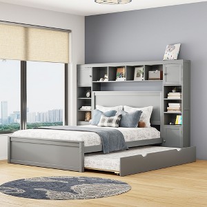 YOOCOZZ Queen Size Wooden Platform Bed with Trundle, Drawers, Cabinets, Shelves and Built-in Outlets - 1 of 4