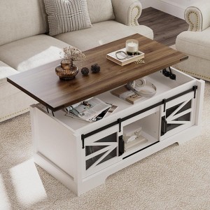 Coucheta Farmhouse Lift-Top Coffee Table with Hidden Storage, 150lb Capacity & Easy Assembly, Engineered Wood - 1 of 4