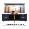 Vynxaria 60" Navy Blue Geometric TV Center, Modern Fashion Stand with Drawers - 4 of 4