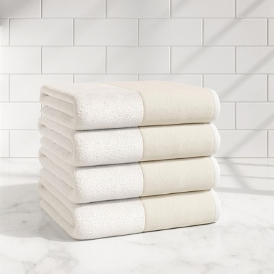 Ultra-Soft Cotton and Modern Linen-Like Border Bath Towels - Great Bay Home