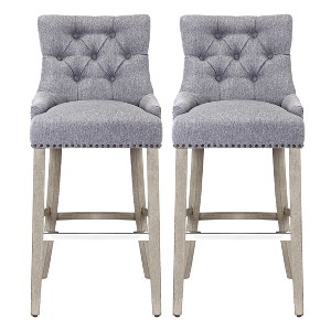 WestinTrends 29" Linen Tufted Buttons Upholstered Wingback Bar Stool (Set of 2) - 1 of 4
