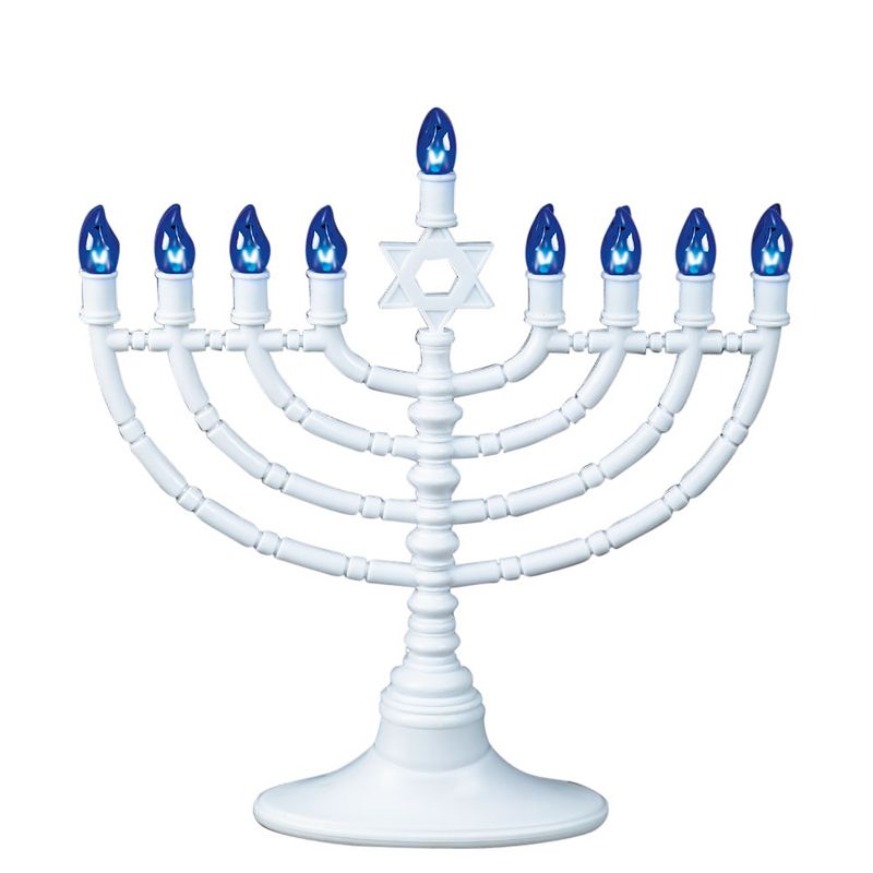 Rite Lite 11.5" Traditional Style LED Battery Powered Hanukkah Menorah - White/Blue, 1 of 3